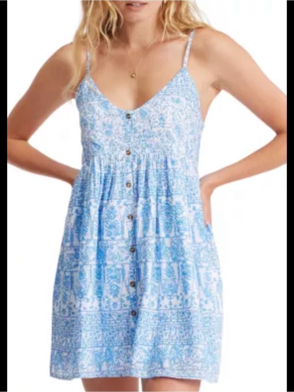 Billabong Blue and White Floral glow up mini dress